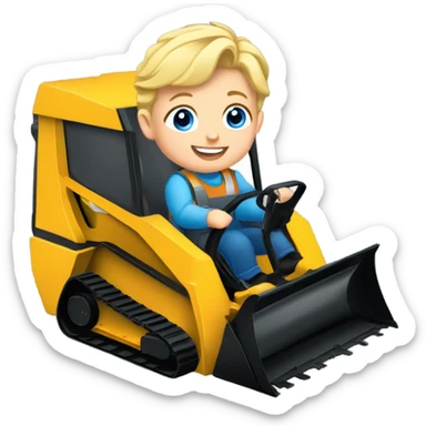 Toddler in a skid steer blonde blue eyes sticker