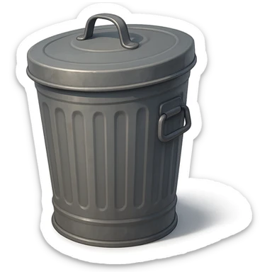Draw a Pixar-style trash can. The view should be at a 70 degree angle from the ground. Do not use face, eye, and mouth. sticker