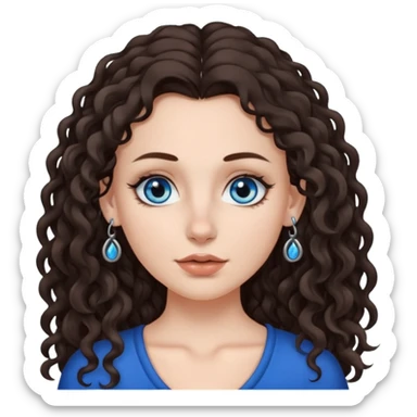 white girl, dark brown long slightly curly hair , skinni but with big breast , septum piercing on nose, beautiful dark gray-blue eyes, sticker