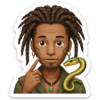 Black man with dreads and snake tattoo on forehead with index finger under his nose  sticker