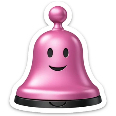 pink call bell with black base and silver button and with smiley face on it sticker