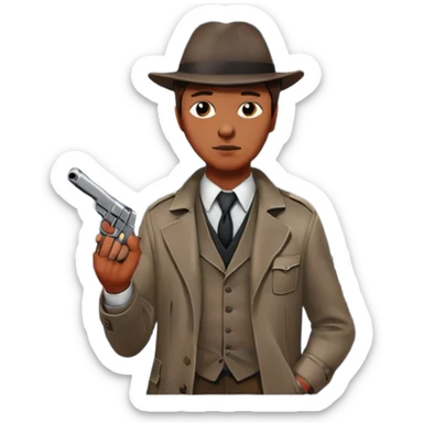 Icon for Detective Movie: Close-up of a detective holding a pistol on a dark London street, under a full moon. Bloodstains on the asphalt from a recent crime. The scene should evoke a gritty noir detective vibe with atmospheric shadows and moody lighting. Transparent background. sticker