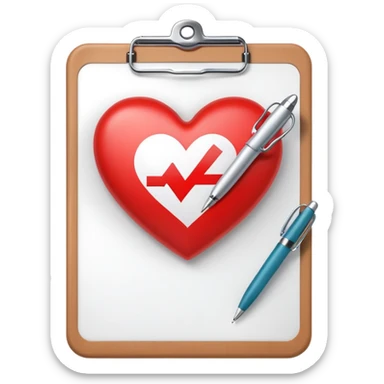 Medical clipboard with heart symbol and check mark, representing sexual health checkup sticker