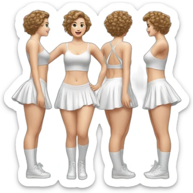 Hyperrealistic Full body Caucasian curvy beauty jumping short white skirt back and front views strong wind knickers long white socks sticker