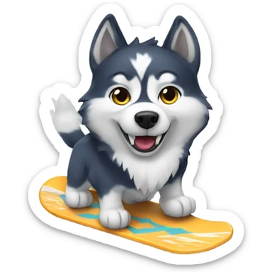 A husky snowboarding sticker