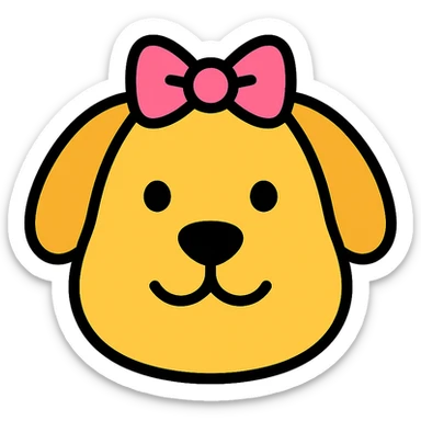 preppy dog with a pink head piece bow icon sticker