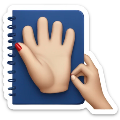a female hand with a red manicure holds a dark blue notepad sticker
