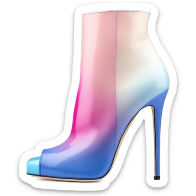 Realistic isolated top view of a pair of hot pink,periwinkle ,off white,pastel pink, and pastel blue ombre Jimmy Choo stiletto peep toe ankle boots. sticker