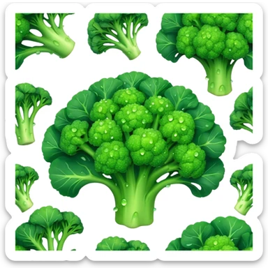 Cinematic lush green broccoli, detailed florets glistening with dewdrops, ultra-fresh and vibrant, soft glowing background, healthy and delicious. sticker