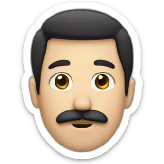 A guy with black hair that has a rectangle moustache sticker