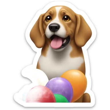 A dog with I’m sorry balloons sticker