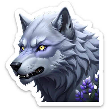 Cinematic Noble Werewolf Portrait Emoji, Formidable and majestic, with a powerful lupine silhouette in moonlit grays and silvers, featuring piercing, wise eyes and a dignified snarl that hints at untamed strength, simplified yet intricately detailed, glowing with a soft, lunar outline that encapsulates the noble duality of feral instinct and loyal guardianship! sticker