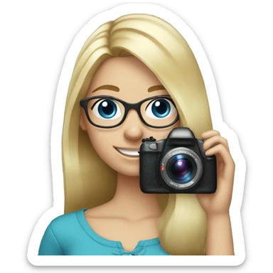 Real blonde girl with glasses smiling blue eyes taking pictures with a camera  sticker