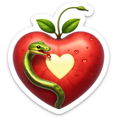 glowing forbidden fruit with snake wrapped heart shape sticker