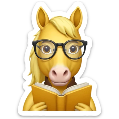 yellow horse read book with glasses sticker
