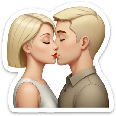 beso pareja mujer blanca pelo lacio y hombre blanco pelo corto sticker