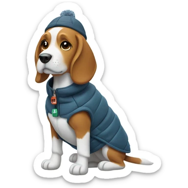 Beagle in Alaska, with winter clothing sticker