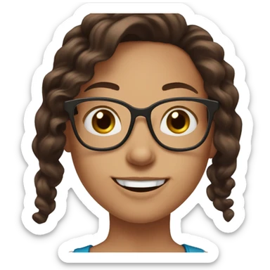 Hi please create an emote of a girl with chocolate brown hair with the sides shaved, blue eyes and glasses. make her laugh. include the word LOL. sticker