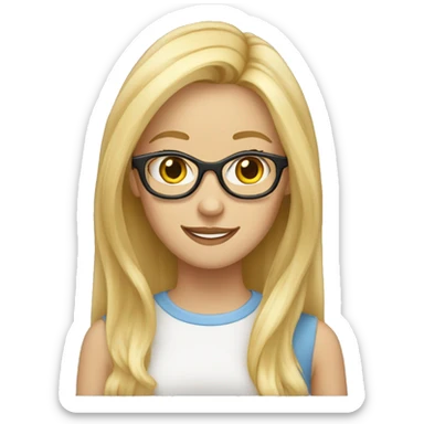 blonde nerd woman with brackets. She loves cats and plannification. She has straight blonde hair. sticker