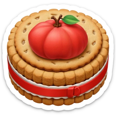 Emoji of a package of quince-flavored cookie-type biscuits, with some round biscuits and the red center visible. sticker