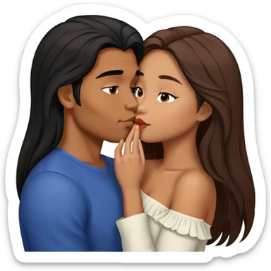 Caramel brown Guy with long black hair kissing brown hair Filipina sticker