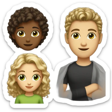 girl with blond hair green eyes and a boy with curly dark hair and brown eyes sticker