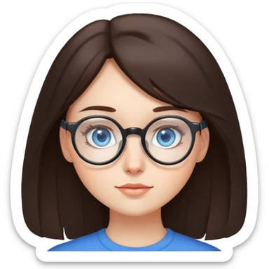 A brunette girl with blue eyes and round glasses sticker