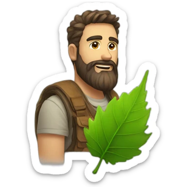 cool bearded guy sees a cool leaf sticker