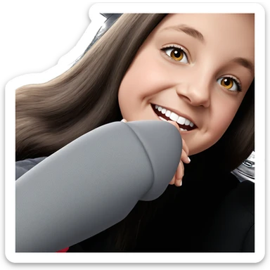 smiling girl with car sticker