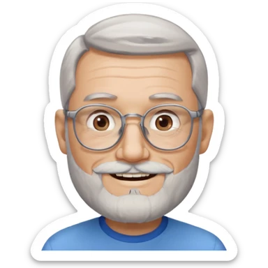 Create me an emoji of an old man. Gray really short size hair. Gray follow-up full beard. Squarer Glasses. Blue eyes. Little smile sticker