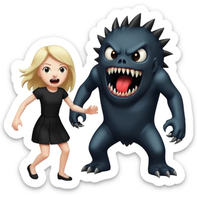 a black monster chasing a white girl sticker