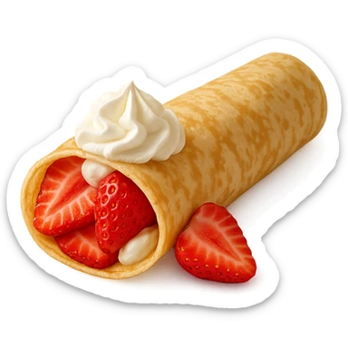 a rolled French crepe with strawberries and whipped cream sticker