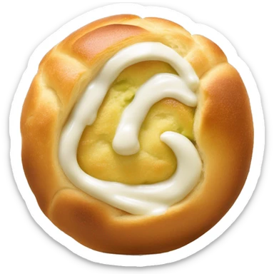Petite boule de brioche ronde coupée en deux au milieux verticalement avec crème fouettée blanche au centre recouvert d’éclat de pistache  sticker