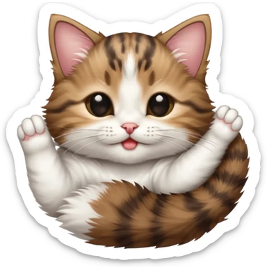 dark brown tabby and white kitten in funny positions upside down with eyes closed sticker