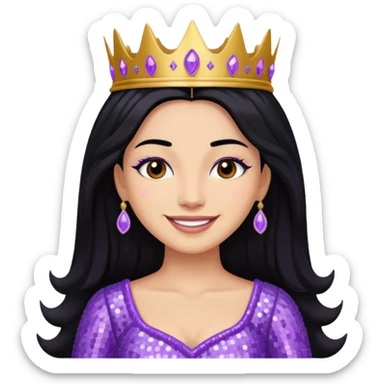 Queen Esther from The Bible with long black hair, lavender sequin outfit sticker