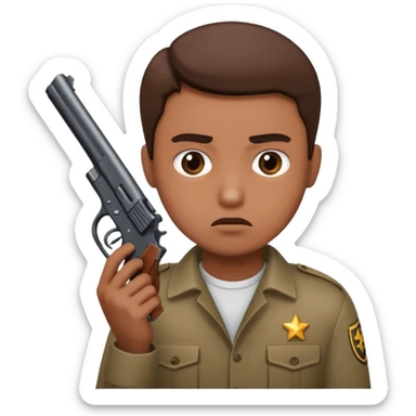 A person with a gun that looks wooried sticker