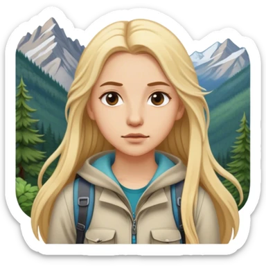 portrait of white girl, blonde hair, backpacking girl in the mountains sticker