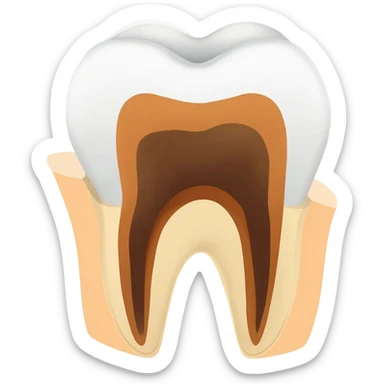 a tooth with caries, into the middle of the crown of the tooth and gettin through the tooth right to the root, and remark the borders with brown & pale orange colors, to give it more realistic shape sticker