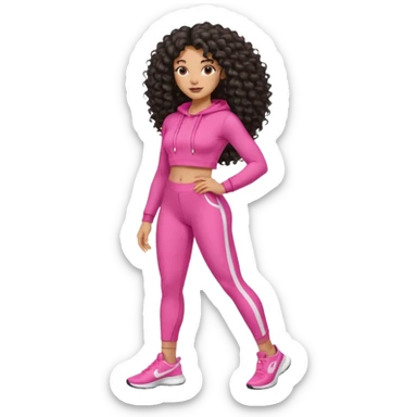 Uma mulher negra da pele clara com cabelo cacheados bem longo até a bunda  sem tanto volume no cabelo e um corpo atlético com roupa rosa  sticker