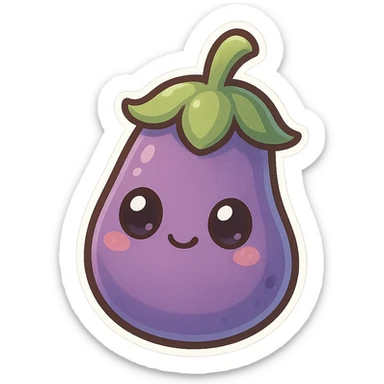 chibi sticker-style eggplant, cute and exaggerated sticker