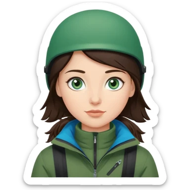 skiing brunette with blue eyes in a deep green jacket sticker