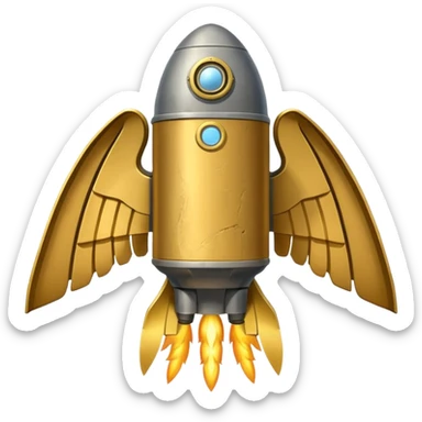 gold ancient wide jetpack with extremely wide rocket wings and worn, weathered look, back view, no fire sticker