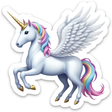 Cinematic Noble Unicorn with wings, slender with a flowing mane and tail and spiraled horn sticker