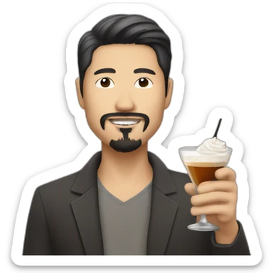 Asian guy with goatee and medium long hair drinking expresso martini sticker