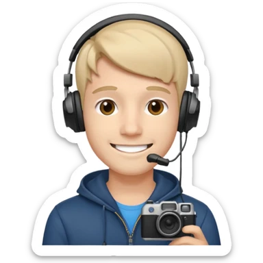 ISHOWSPEED as a YouTuber, young man with headphones and a camera sticker