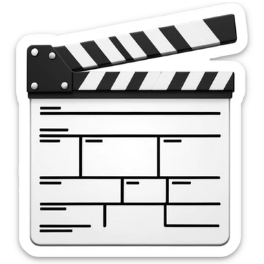 geometric outline clapperboard with thin black lines and only one diagonal line inside, minimalist design sticker