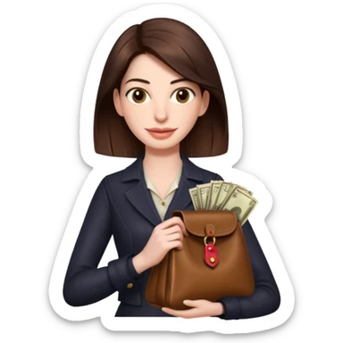 Anne Hathaway holding money bag sticker