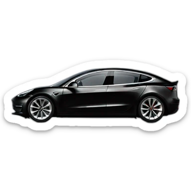 black Tesla Model 3, at very high speed, with wheels rotating, side view sticker
