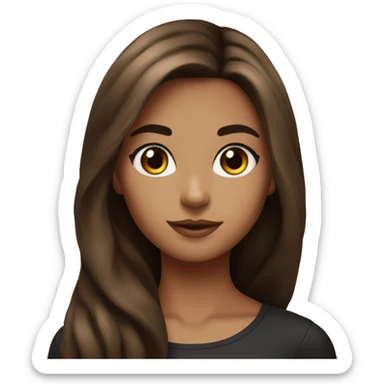 pretty girl brown long hair makeup with black kitten sticker