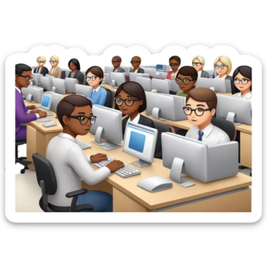 oficina grande llena de gente trabajando sticker